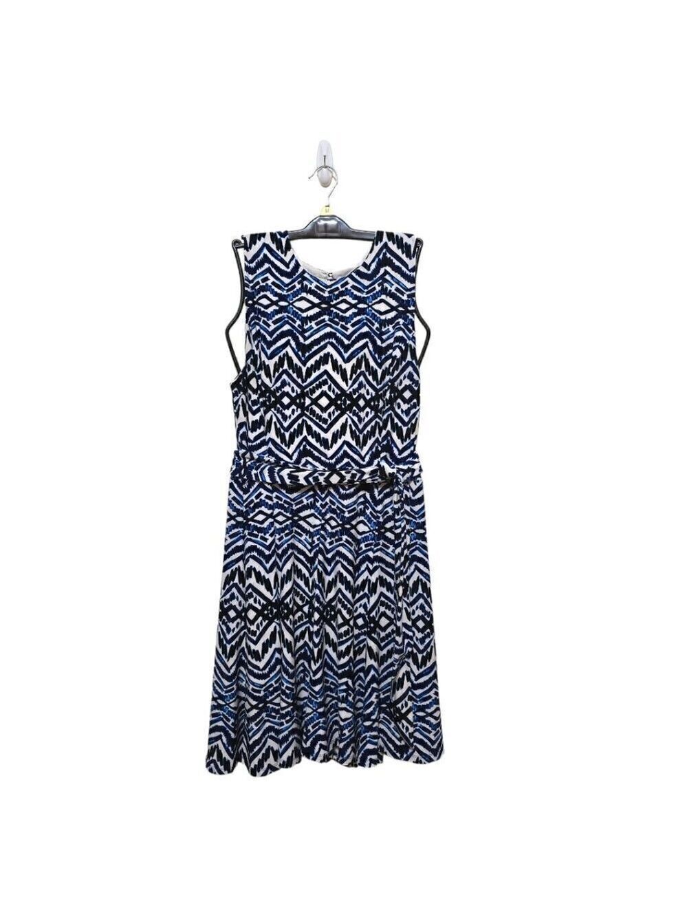 Ralph Lauren Geometric Stretch Belted Sleeveless Pleated Knee Length Dress Sz 16